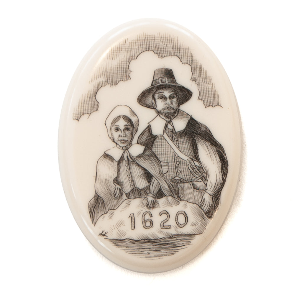 Pilgrims Scrimshaw Magnet