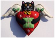 Christmas Cat Felt Heart Ornament