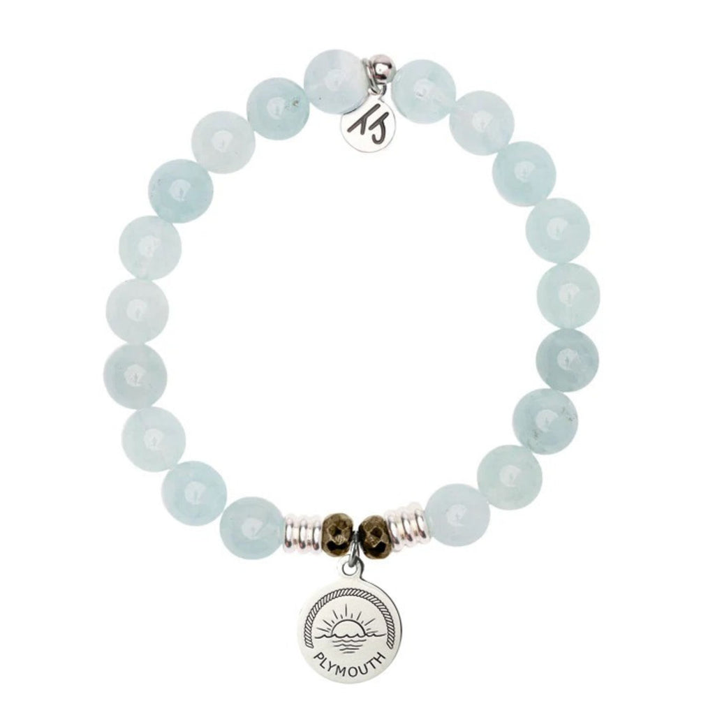 Blue Aquamarine Gemstone Bracelet with Plymouth Charm