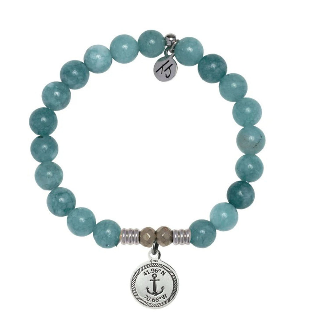 Mountain Jade Gemstone Bracelet with Plymouth Charm