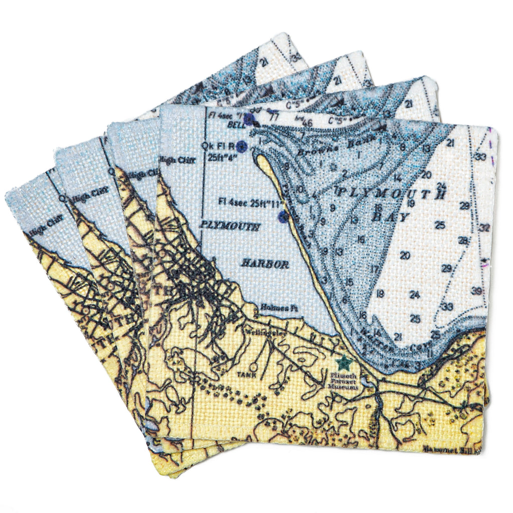 Plymouth Nautical Chart Canvas Coasters