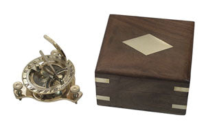 3" Sundial Compass & Wooden Box