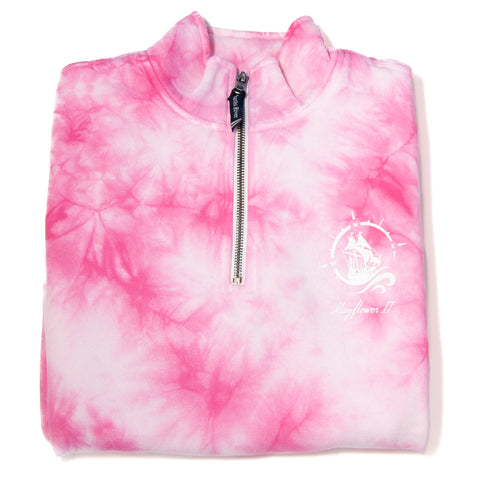 Mayflower II Tie-dye Quarter Zip Sweatshirt (Pink)
