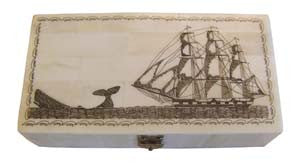 Whale Chase Scrimshaw Bone Box