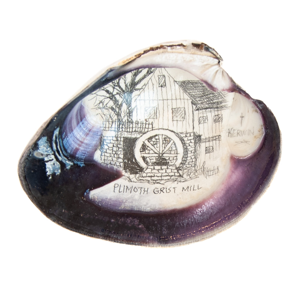 Hand-Drawn Plimoth Grist Mill Quahog Shell