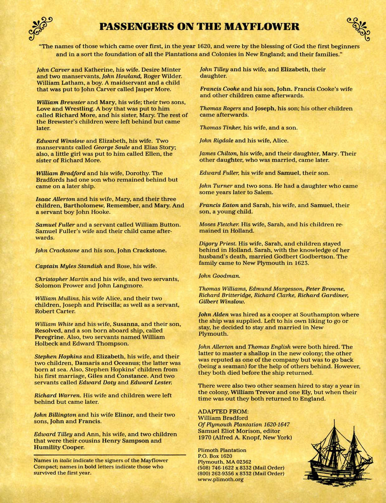 Mayflower Passenger List - Broadside